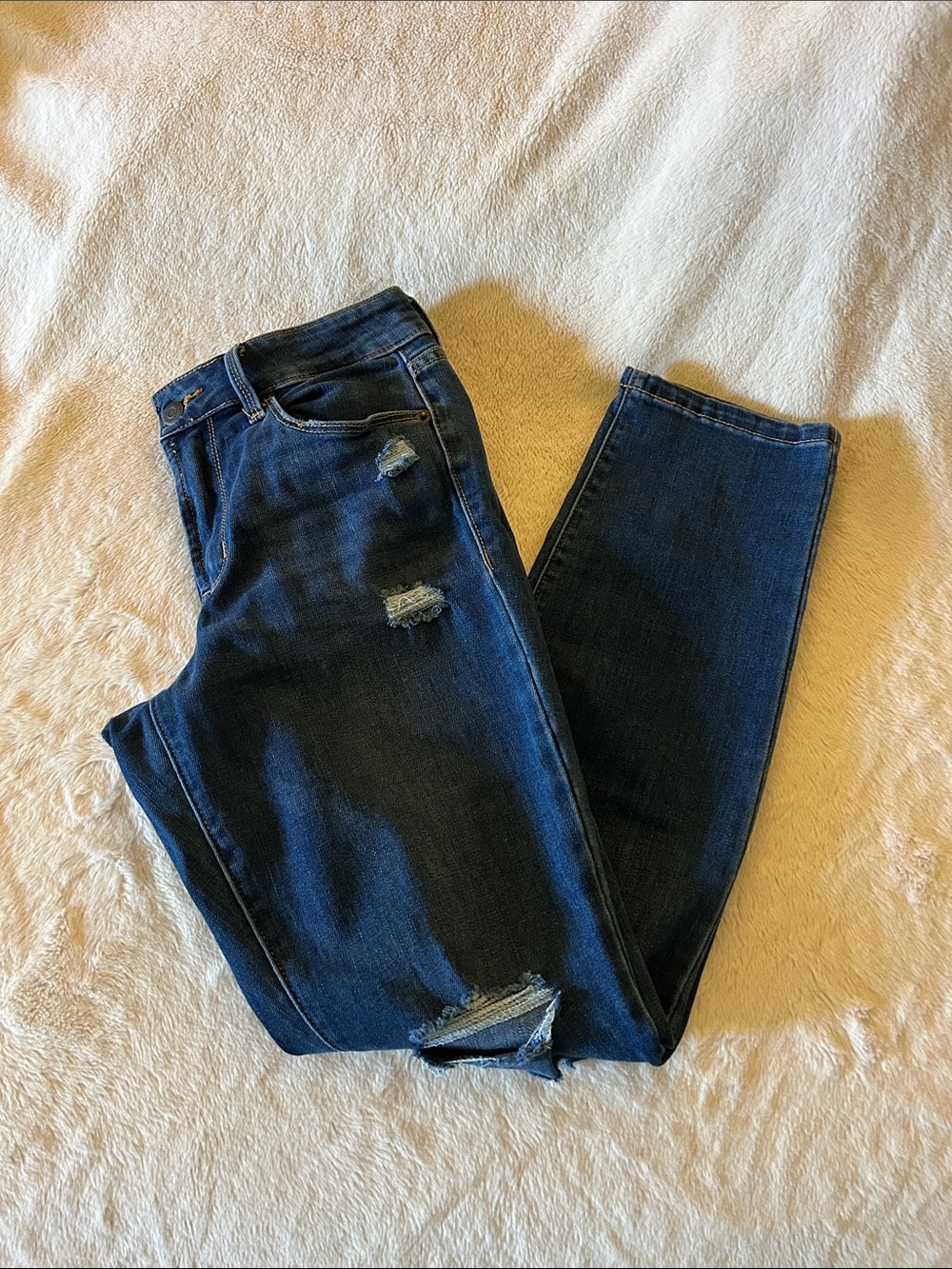 Old Navy Dark Blue Distressed Power Slim Straight Jeans